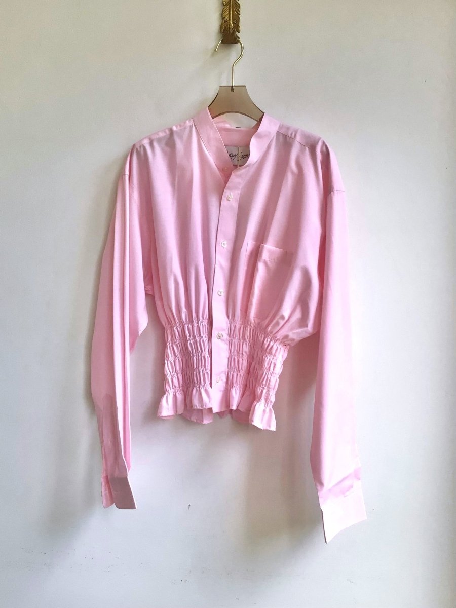The George Top | Pink Mini - Stripe Button Down Top w/ Smocked Waist (Reworked) - Made X Hudson