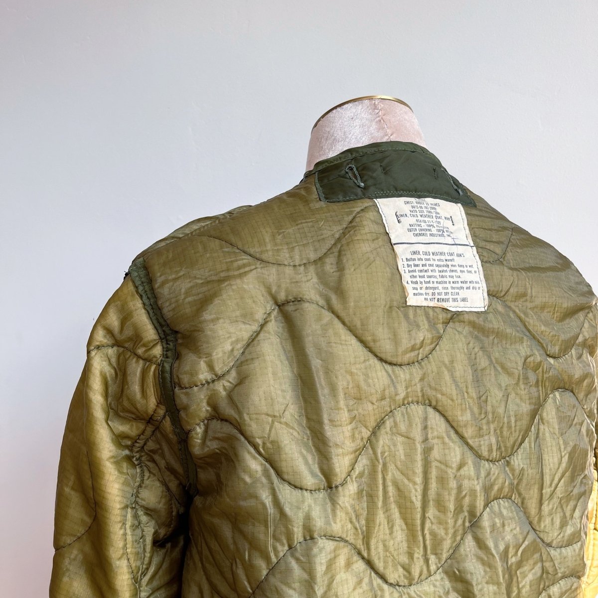 Olive Green Army Liner Quilted Coat w/ Faux Leather & Gold - tone Clasps (Reworked) - Made X Hudson