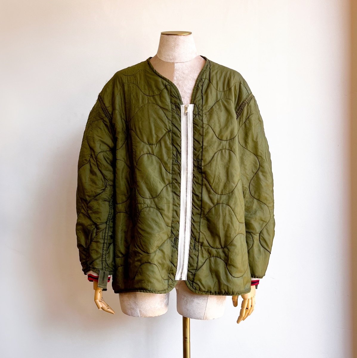 Olive Green Army Liner Quilted Coat w/ Twill Zipper (Reworked) - Made X Hudson