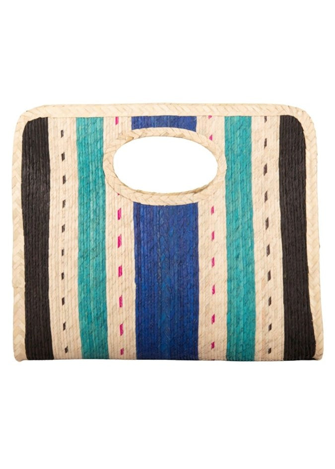 Square Straw Beach Tote (Blue/Turquoise) - Made X Hudson