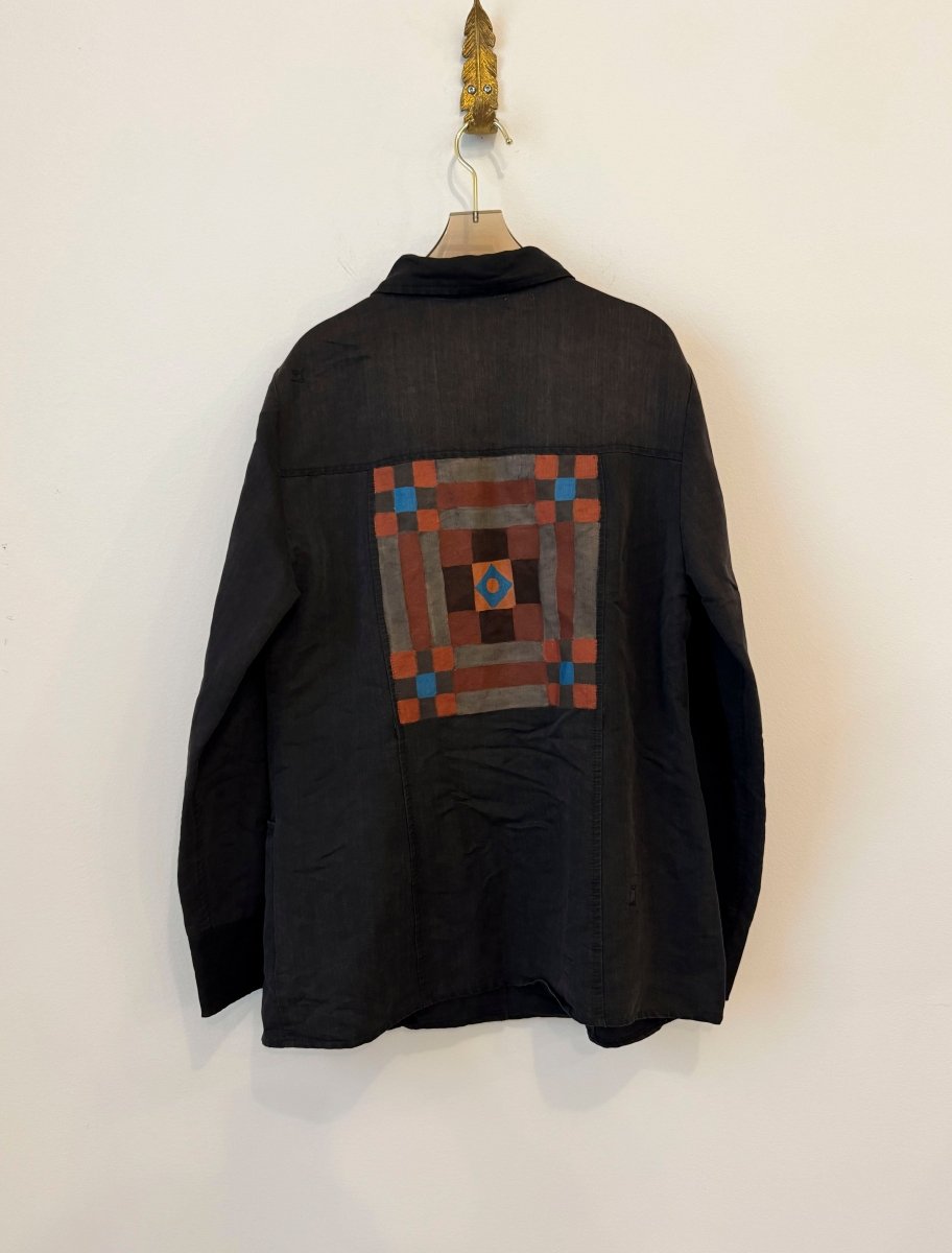 Quilt Block Jacket | Taupe, Orange, Cobalt | Hand Painted (Reworked) - Made X Hudson