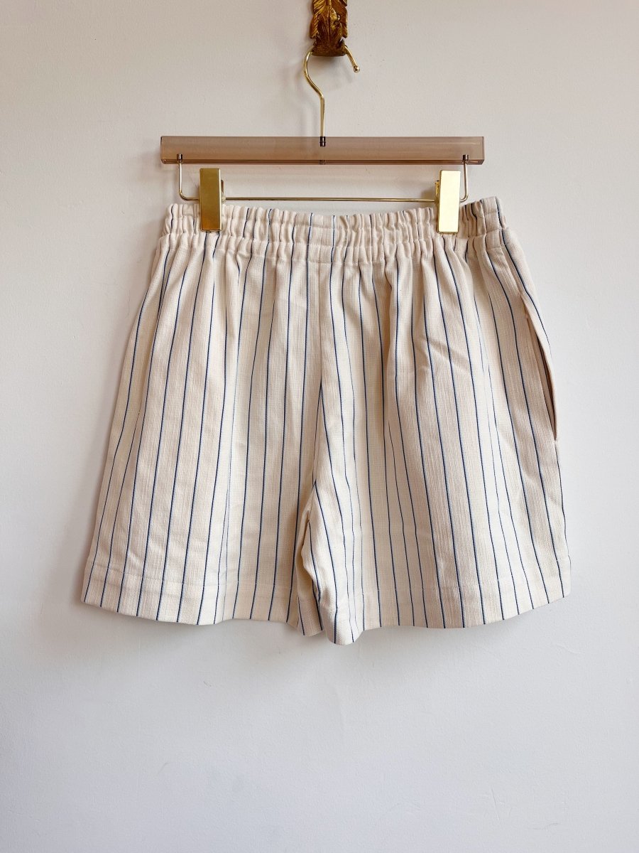 Black & Blue Wide Stripe on Natural Town Shorts - Made X Hudson