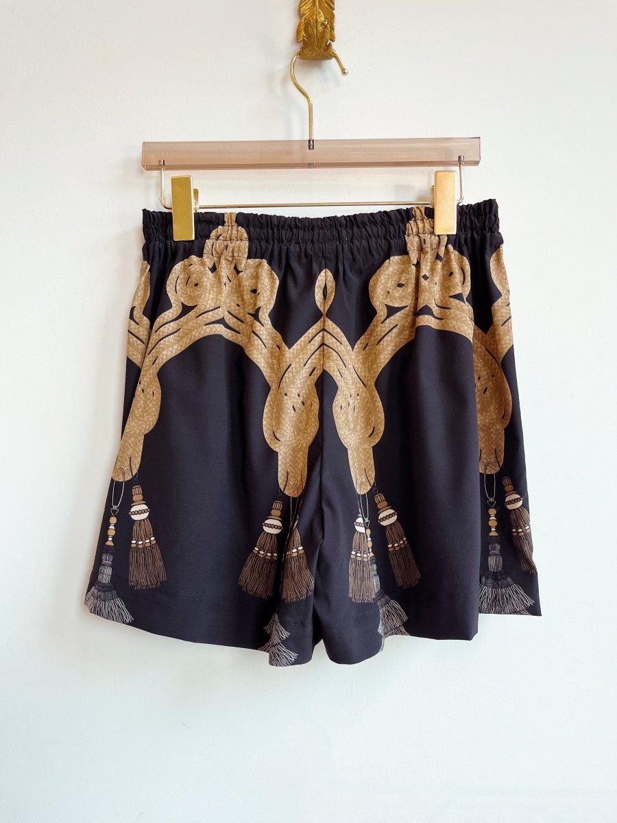 Black Silk Tassel Print Town Shorts - Made X Hudson