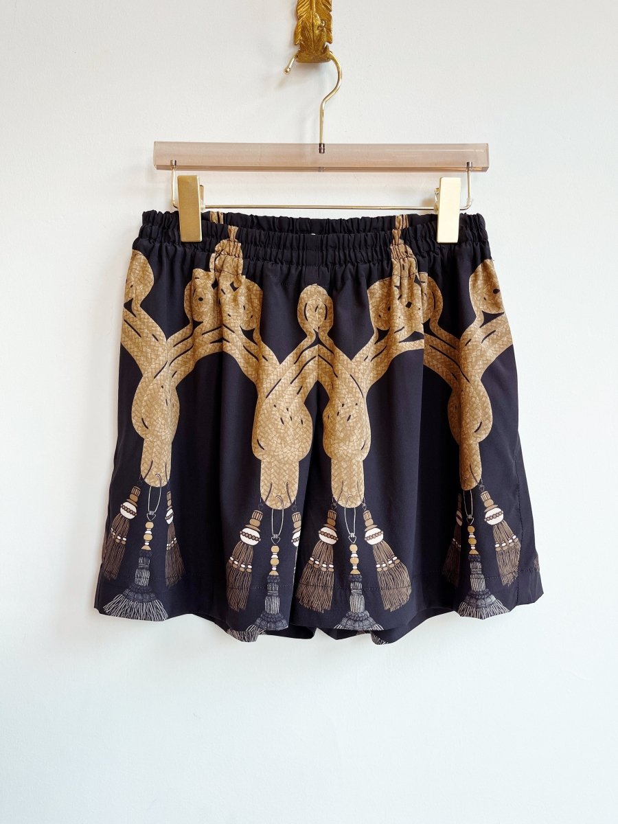 Black Silk Tassel Print Town Shorts - Made X Hudson
