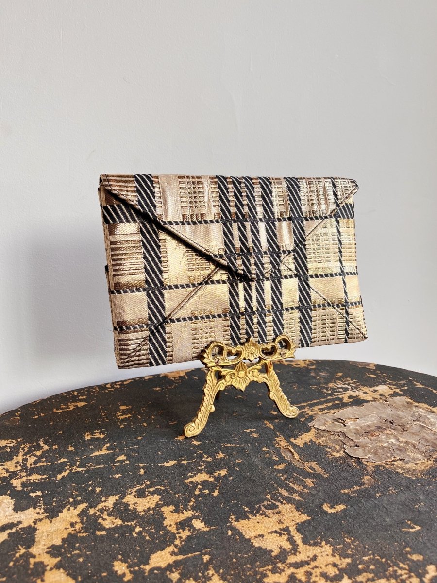 Black and Gold Metallic Plaid Twist Clutch - Made X Hudson