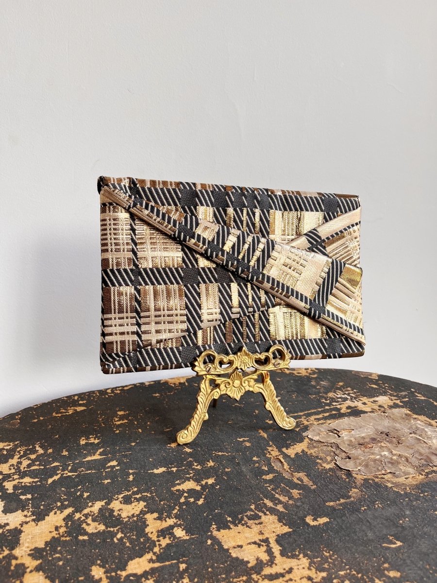 Black and Gold Metallic Plaid Twist Clutch - Made X Hudson