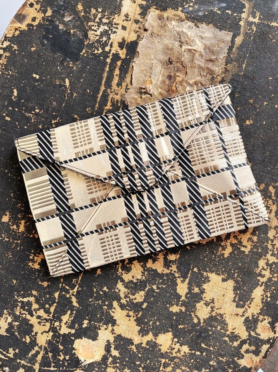 Black and Gold Metallic Plaid Twist Clutch - Made X Hudson