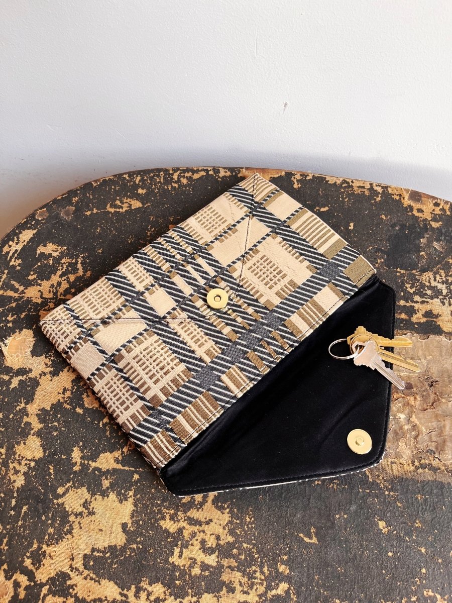 Black and Gold Metallic Plaid Twist Clutch - Made X Hudson