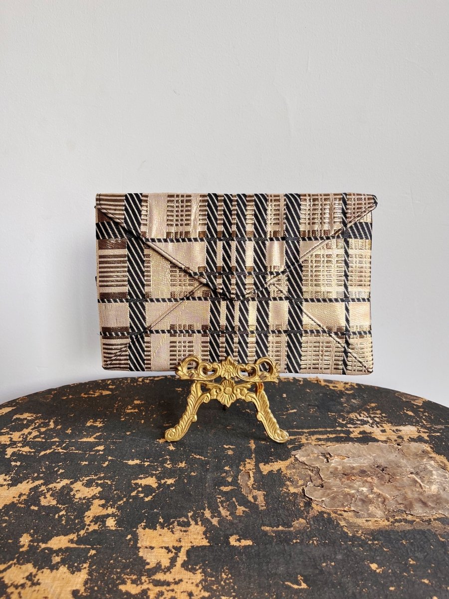 Black and Gold Metallic Plaid Twist Clutch - Made X Hudson