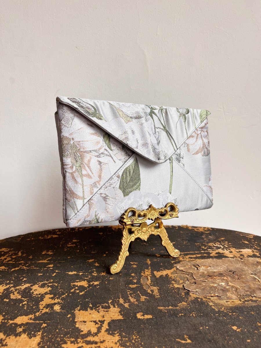 Silver Floral Brocade Twist Clutch - Made X Hudson