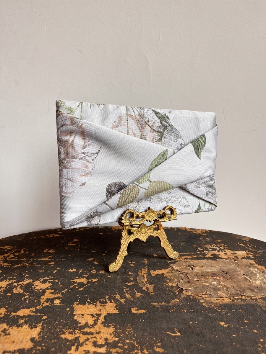 Silver Floral Brocade Twist Clutch - Made X Hudson