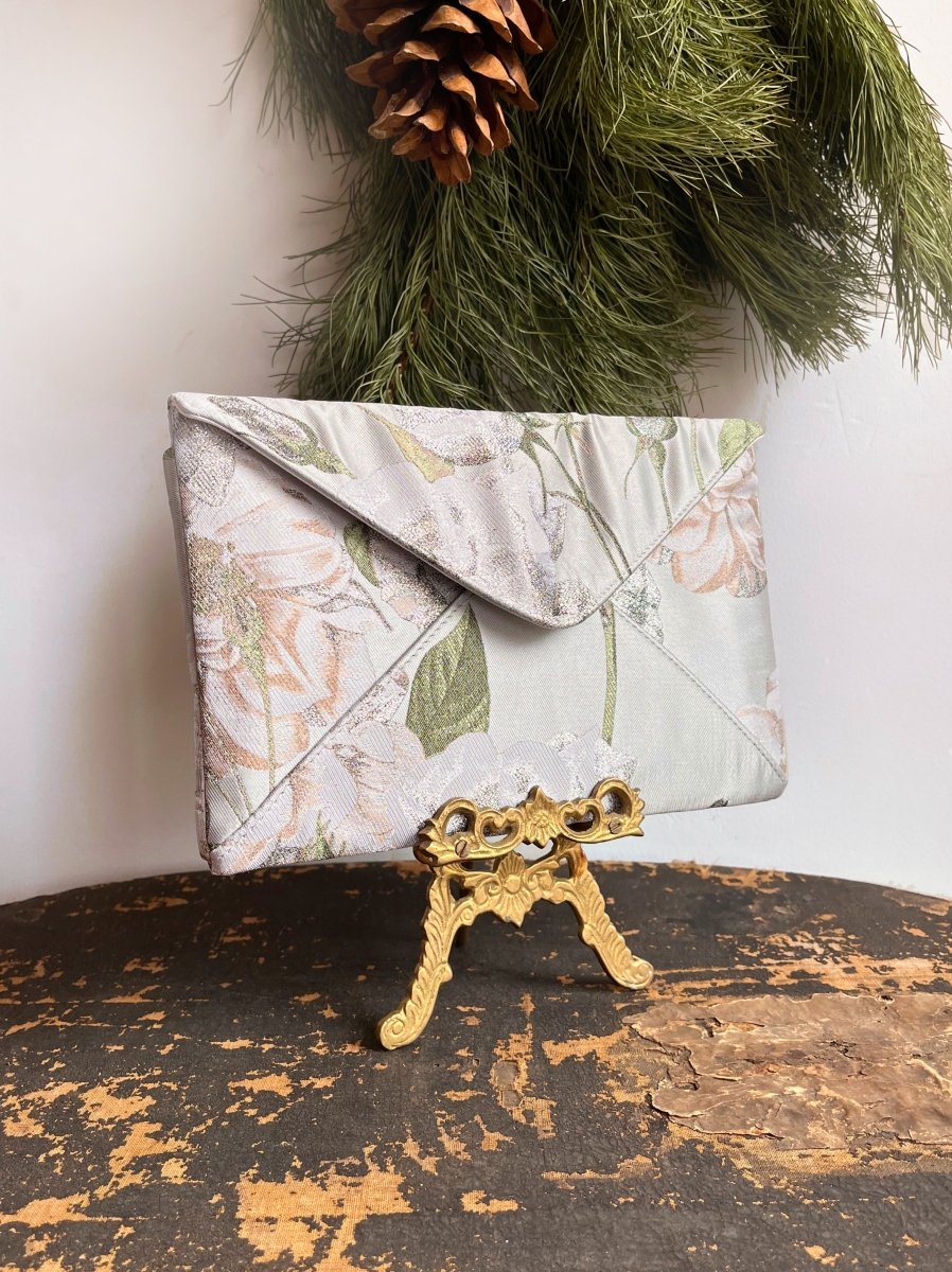 Silver Floral Brocade Twist Clutch - Made X Hudson