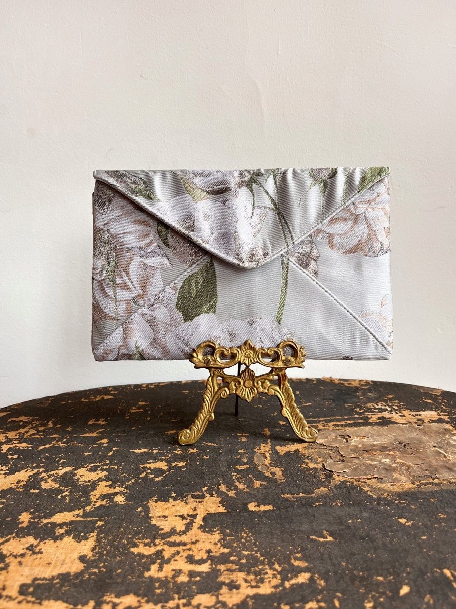 Silver Floral Brocade Twist Clutch - Made X Hudson