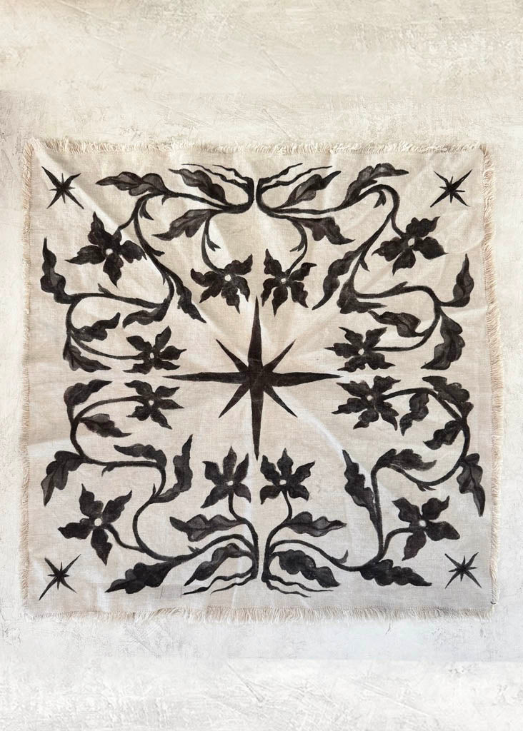Umber Floral And Star Natural Linen Bandana Scarf - Made X Hudson