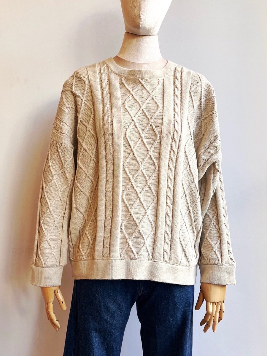 Oversized Cotton Cable Knit Sweater - Antique White - Made X Hudson