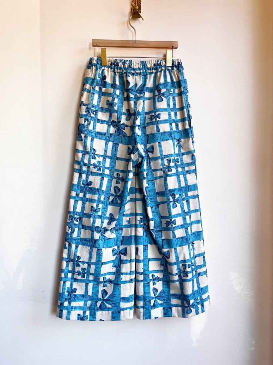 Blue and White Ribbon Lattice Wide - Leg Pant - Made X Hudson