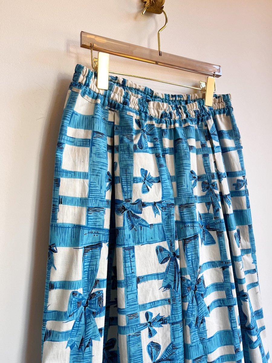 Blue and White Ribbon Lattice Wide - Leg Pant - Made X Hudson