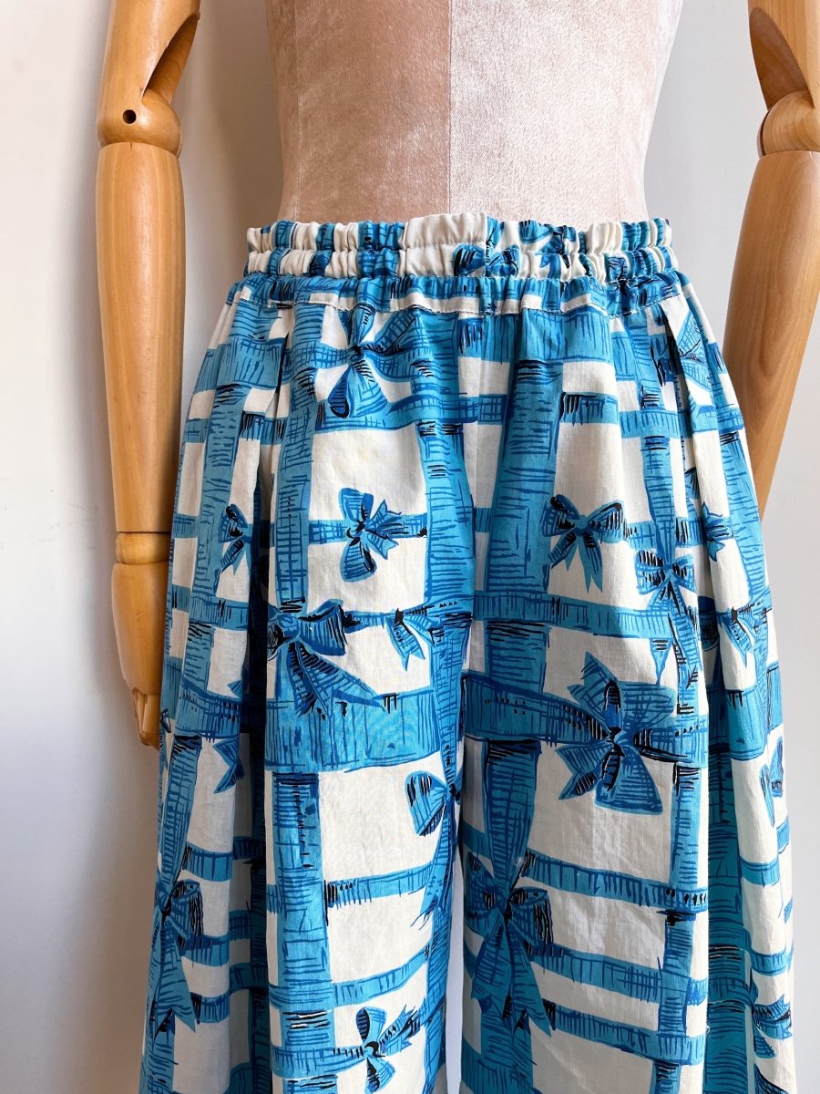 Blue and White Ribbon Lattice Wide - Leg Pant - Made X Hudson