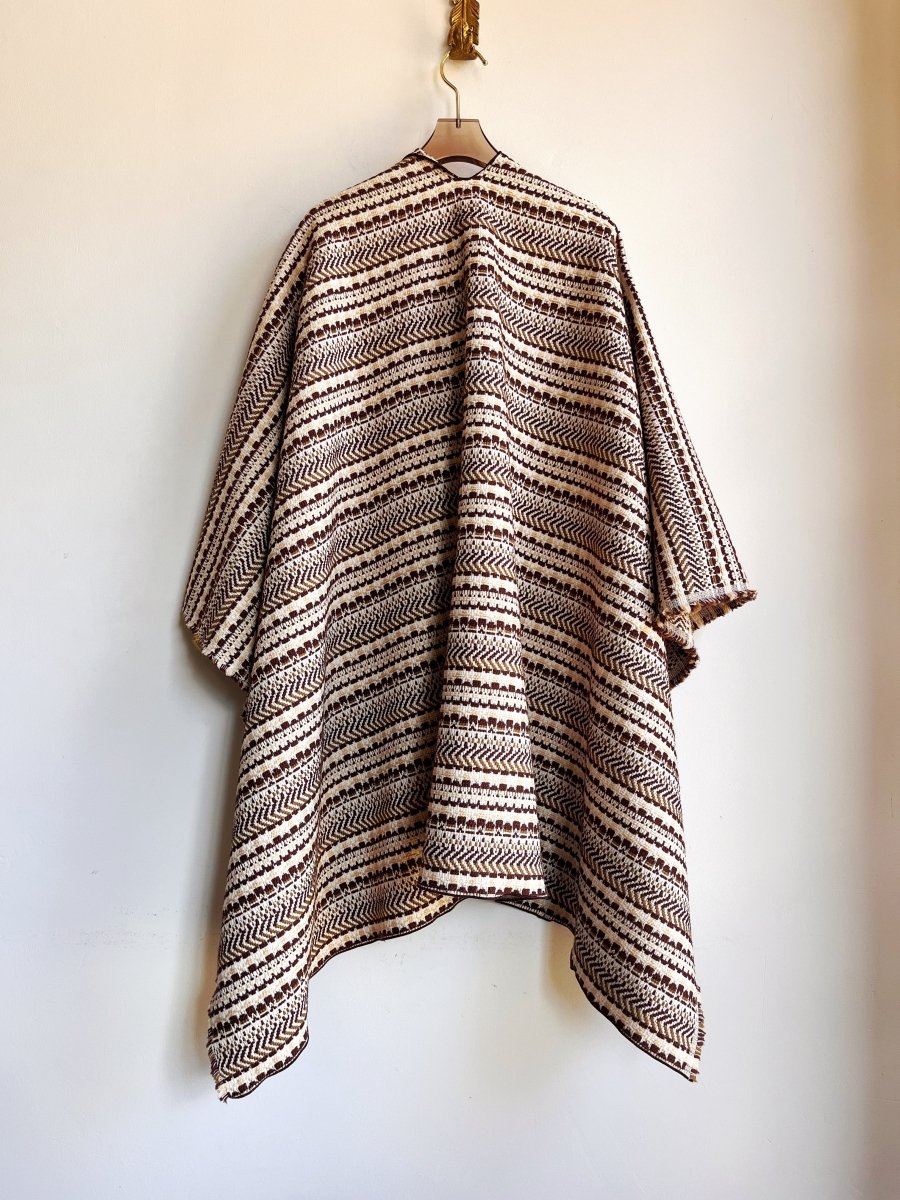 Ivory and Brown Multi - Pattern Stripe Zero - Waste Reversible Cape - Made X Hudson