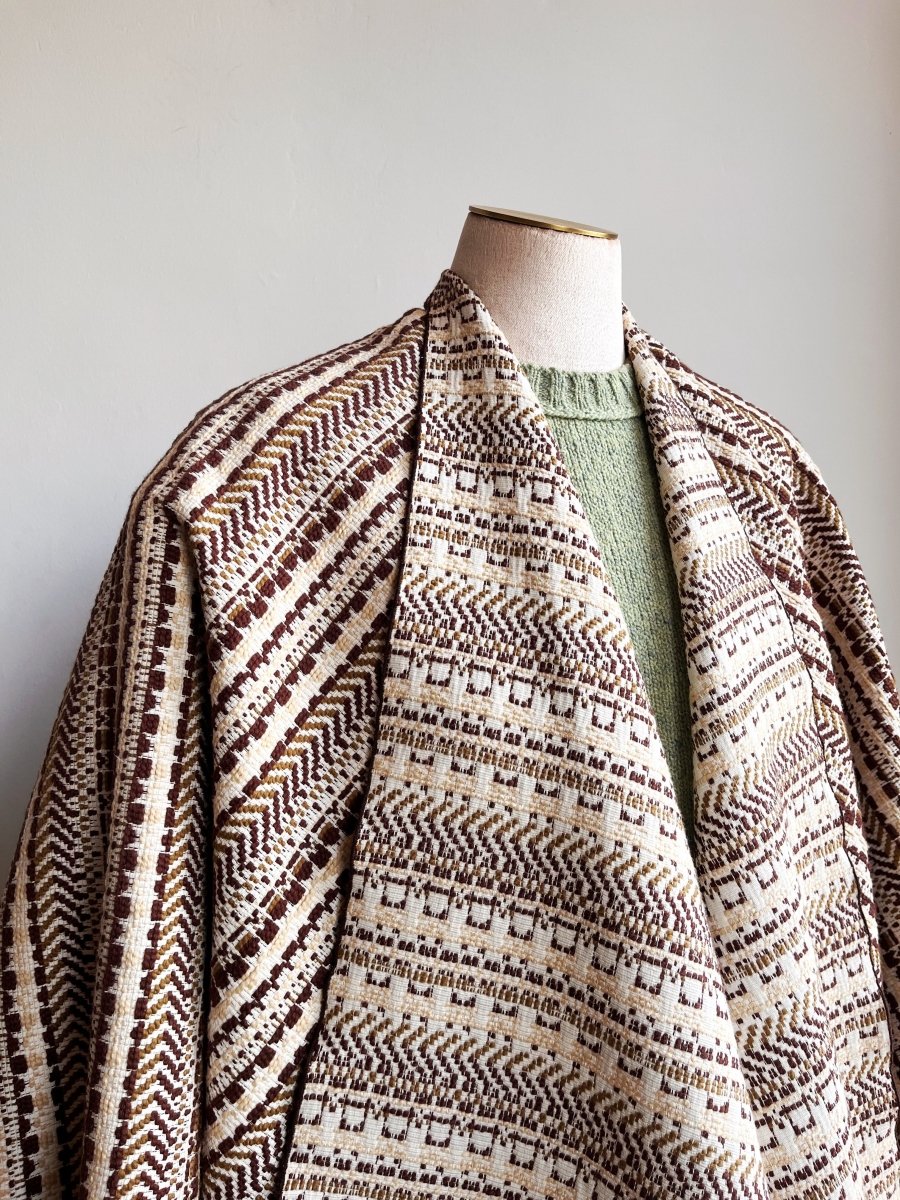 Ivory and Brown Multi - Pattern Stripe Zero - Waste Reversible Cape - Made X Hudson
