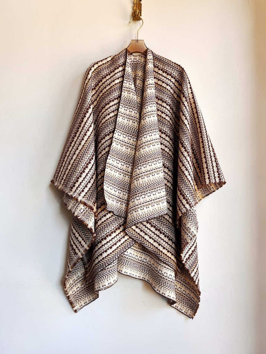 Ivory and Brown Multi - Pattern Stripe Zero - Waste Reversible Cape - Made X Hudson