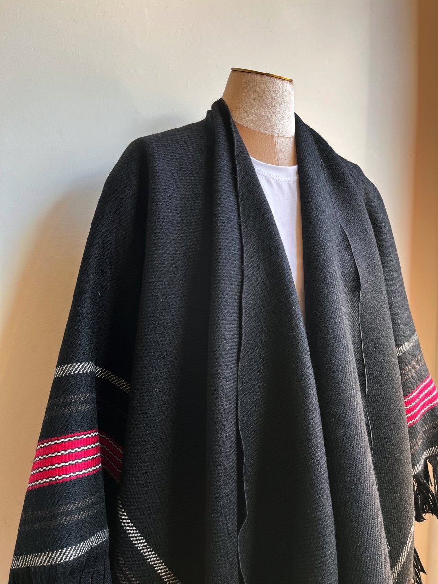Black Pendleton Wool w/ Red Stripe Zero - Waste Reversible Cape - Made X Hudson