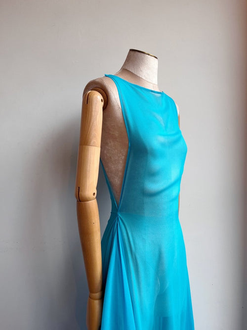 Aqua Blue Chiffon Zero - Waste Ruffle Dress - Made X Hudson