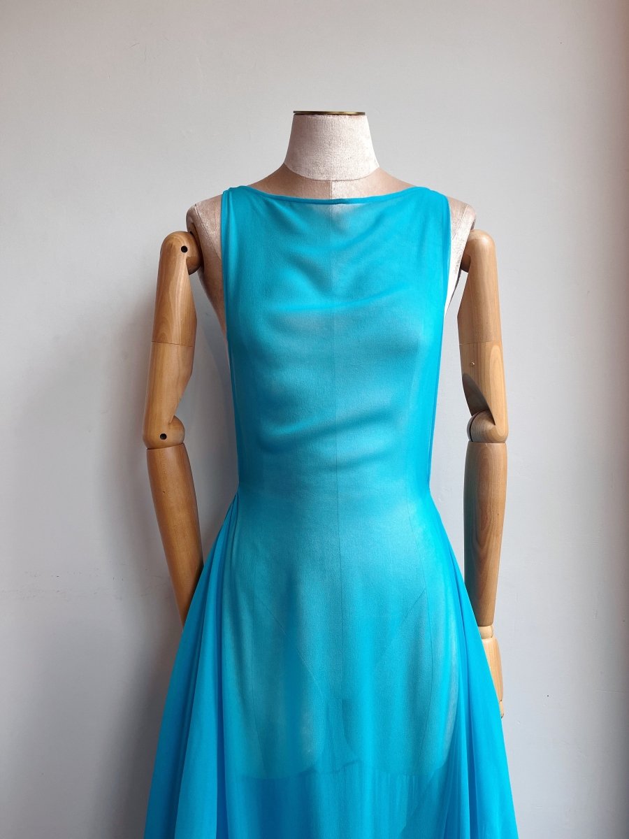 Aqua Blue Chiffon Zero - Waste Ruffle Dress - Made X Hudson
