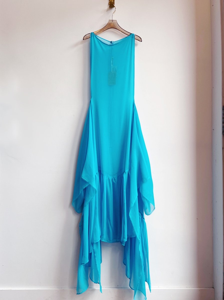 Aqua Blue Chiffon Zero - Waste Ruffle Dress - Made X Hudson