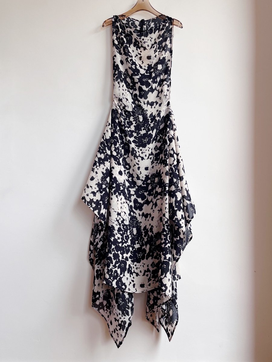 Zero - Waste Dress in Black & White Abstract Flower Print - Made X Hudson