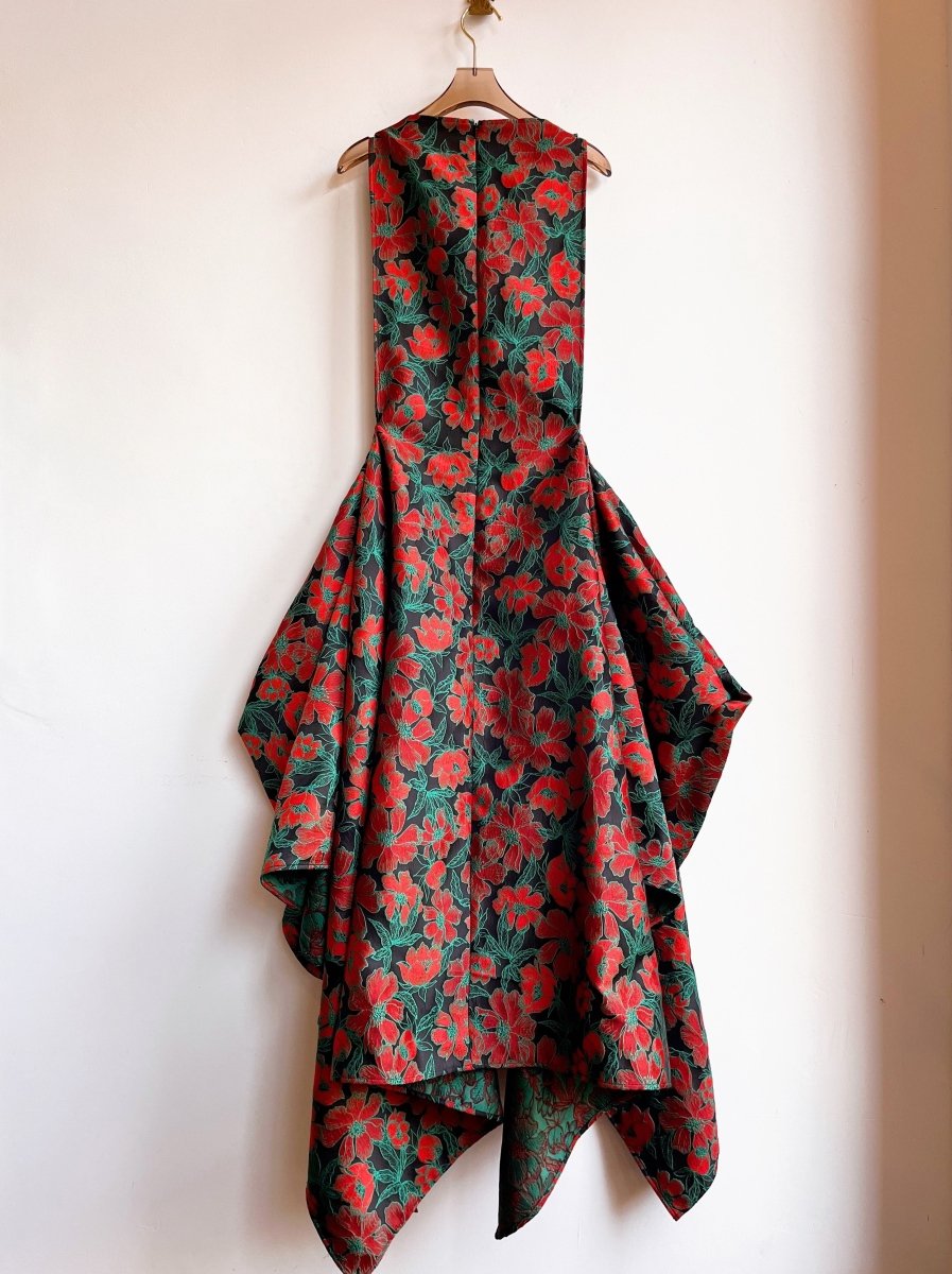 Zero - Waste Dress in Black, Red and Green Brocade Floral - Made X Hudson