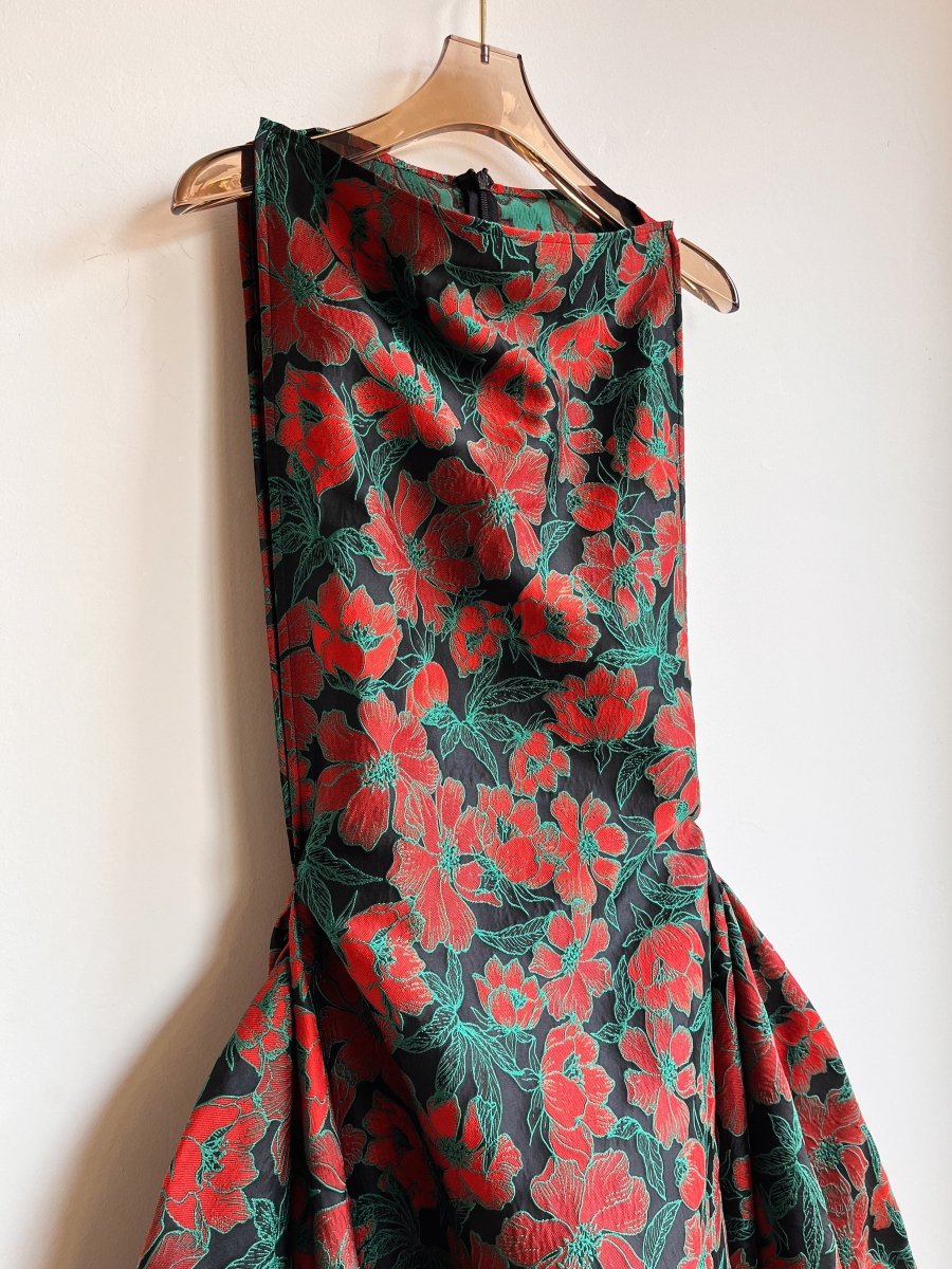 Zero - Waste Dress in Black, Red and Green Brocade Floral - Made X Hudson