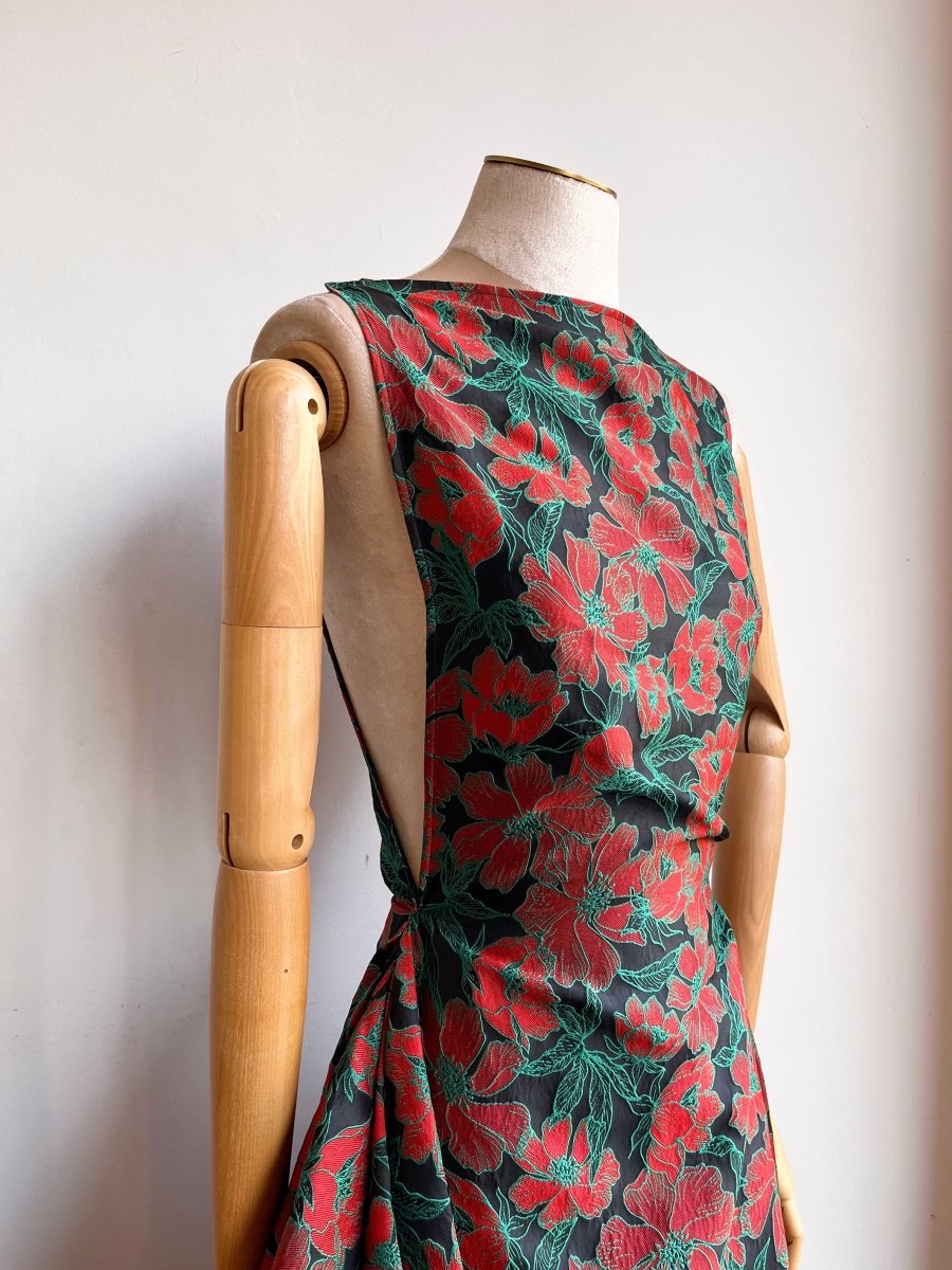 Zero - Waste Dress in Black, Red and Green Brocade Floral - Made X Hudson