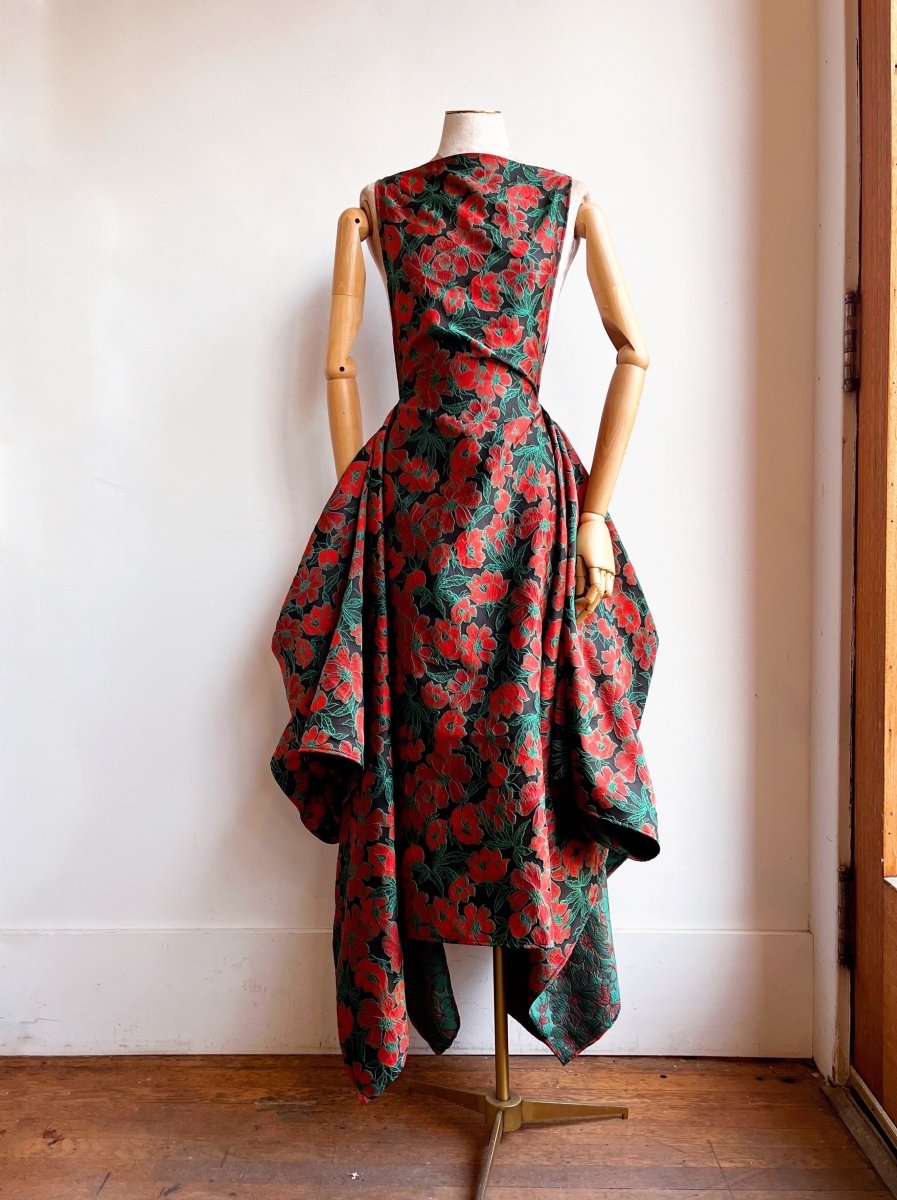 Zero - Waste Dress in Black, Red and Green Brocade Floral - Made X Hudson