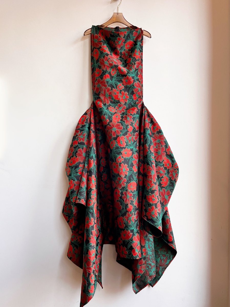 Zero - Waste Dress in Black, Red and Green Brocade Floral - Made X Hudson