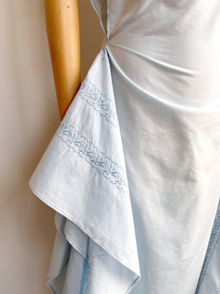Pale Blue Zero - Waste Dress w/ Floral Embroidery - Made X Hudson