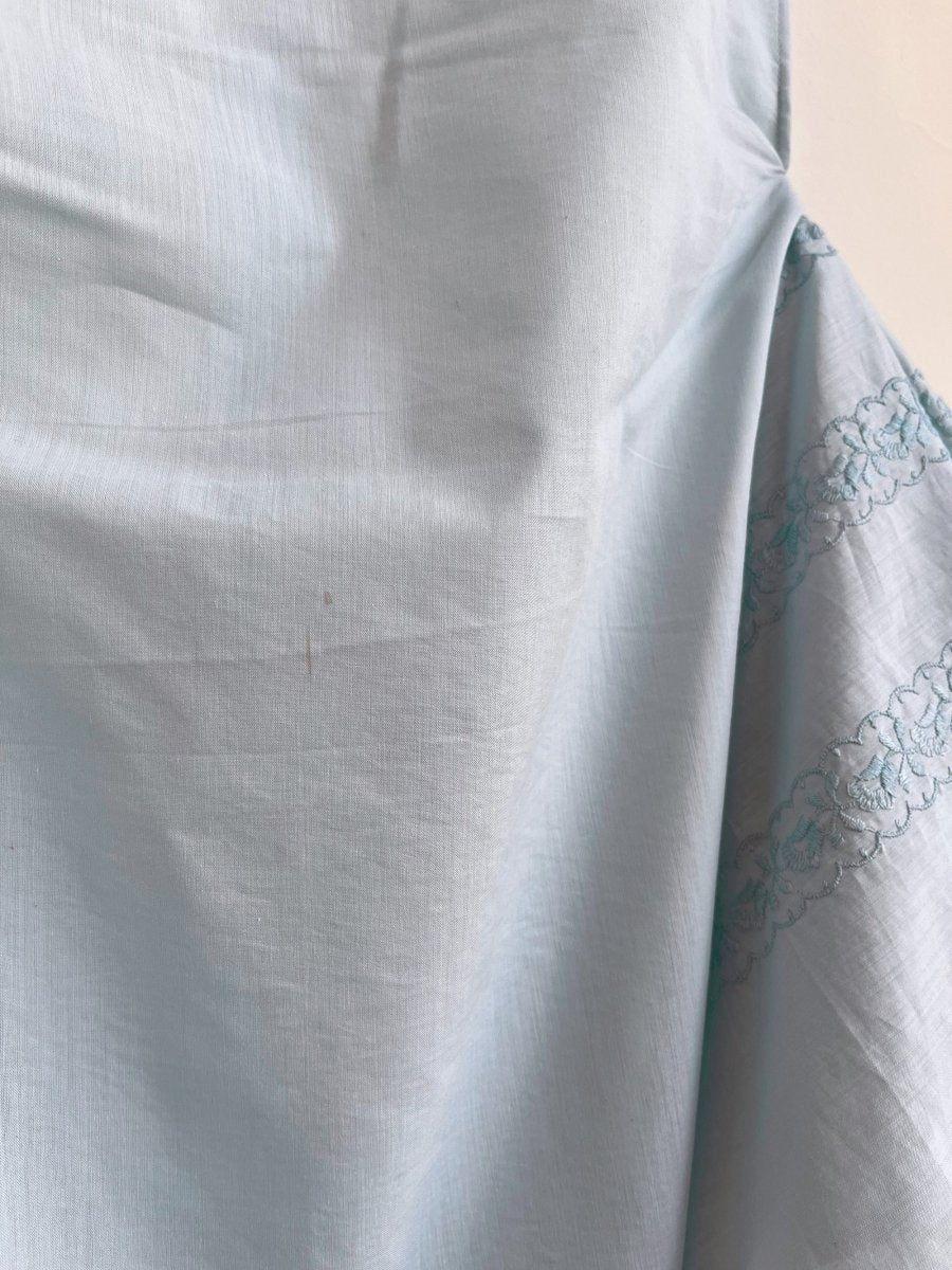 Pale Blue Zero - Waste Dress w/ Floral Embroidery - Made X Hudson