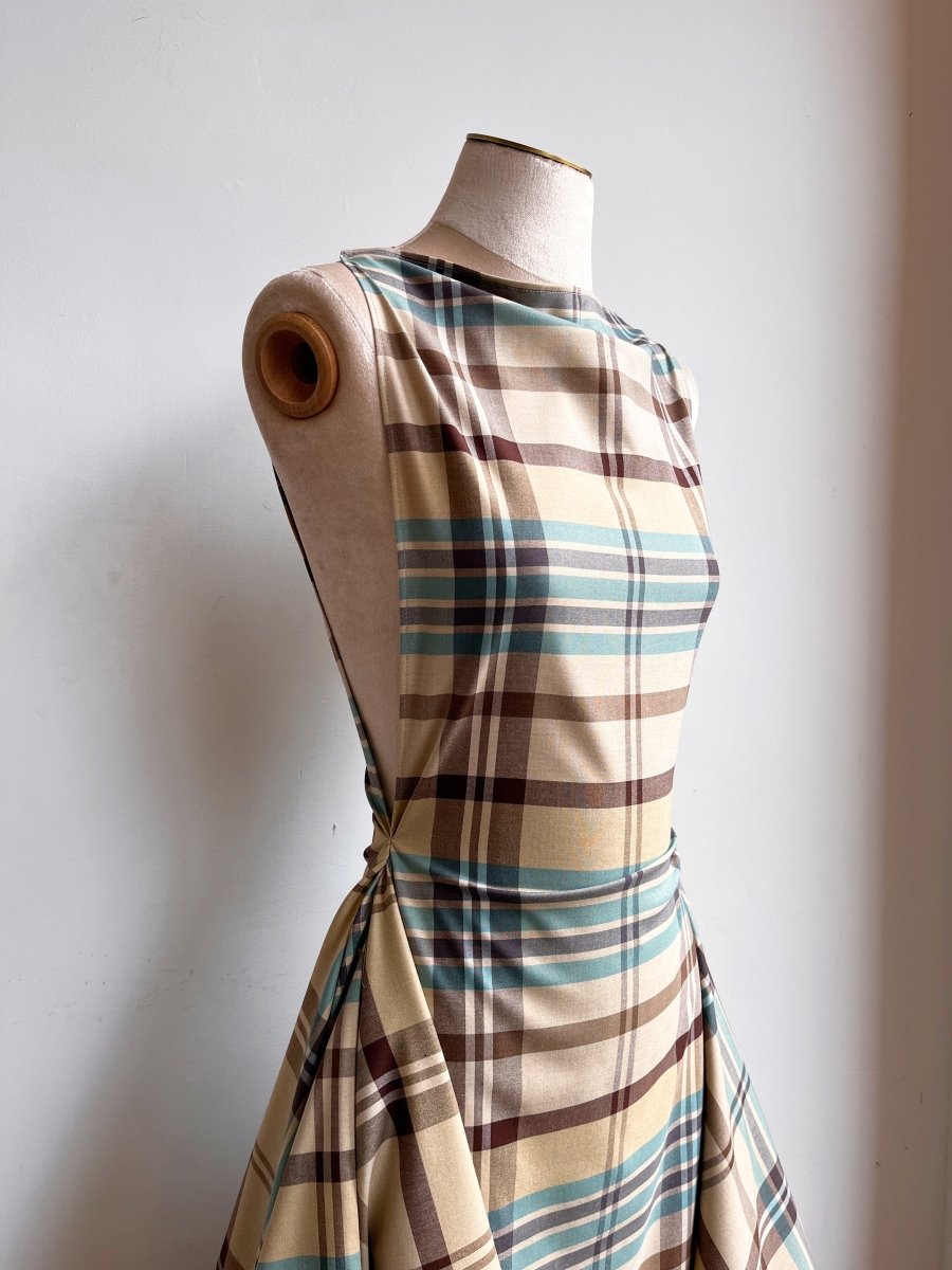 Zero-Waste Dress in Khaki, Sky Blue and Brown Plaid – Made X Hudson