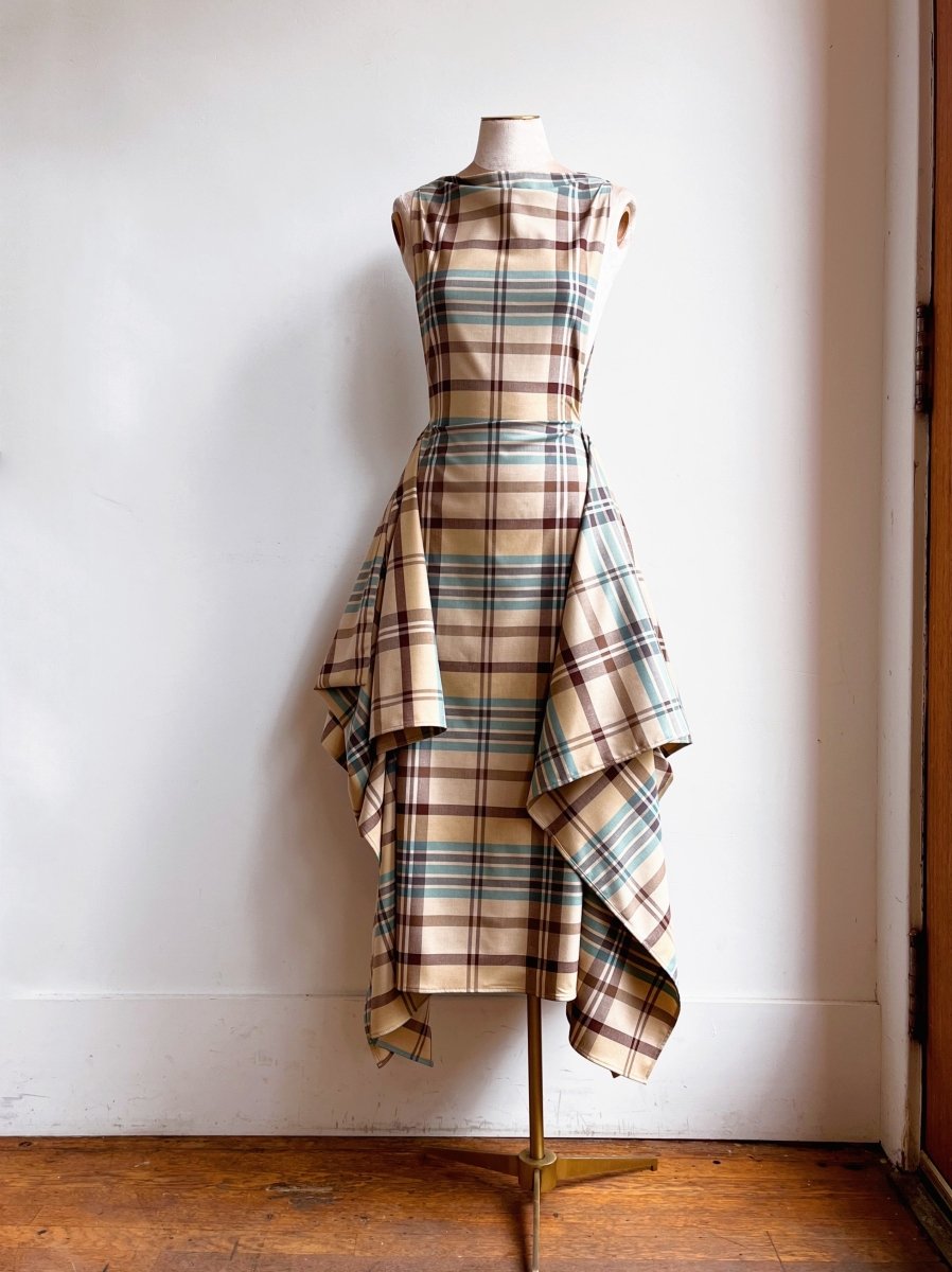 Zero-Waste Dress in Khaki, Sky Blue and Brown Plaid – Made X Hudson