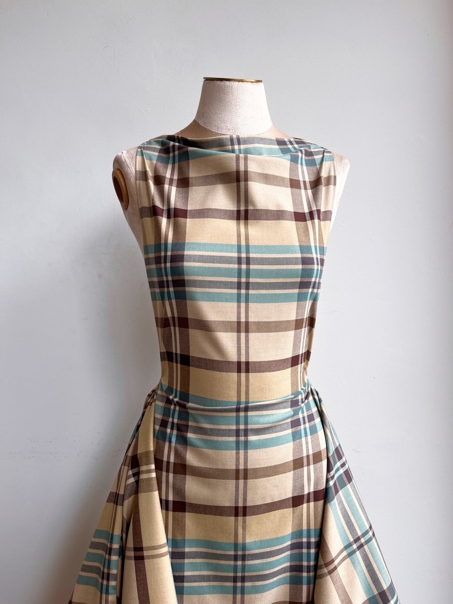 Zero-Waste Dress in Khaki, Sky Blue and Brown Plaid – Made X Hudson