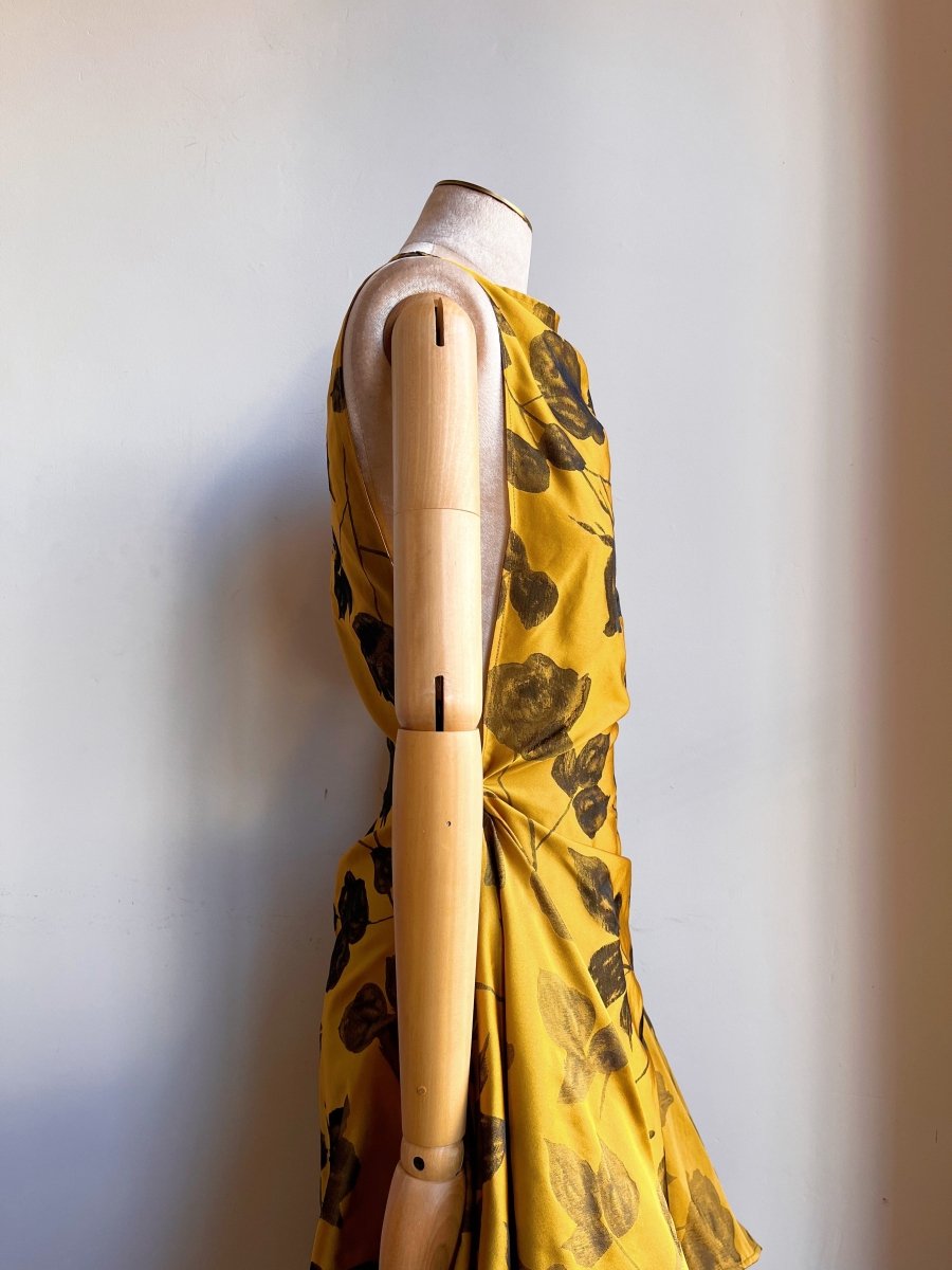 Zero - Waste Dress in Honey Gold and Black Rose Jacquard - Made X Hudson