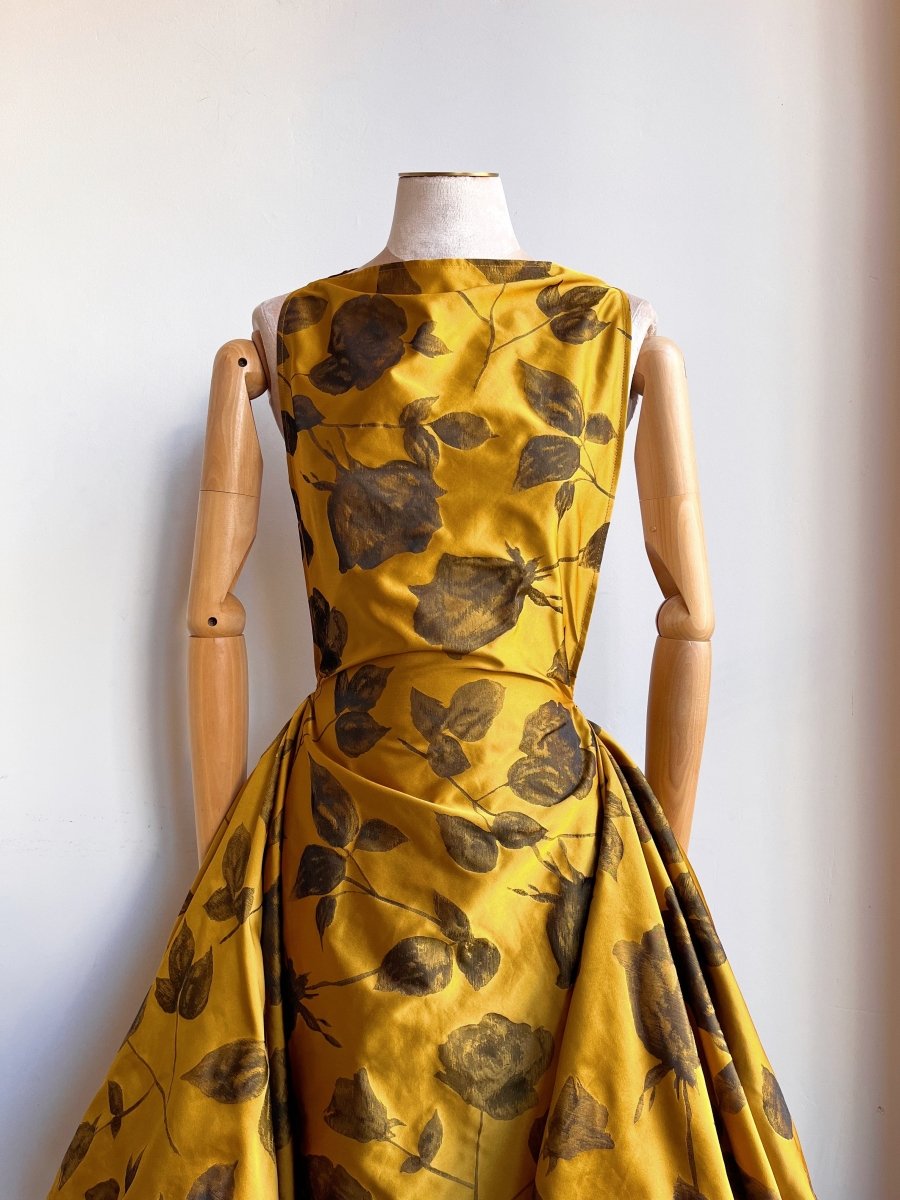 Zero - Waste Dress in Honey Gold and Black Rose Jacquard - Made X Hudson
