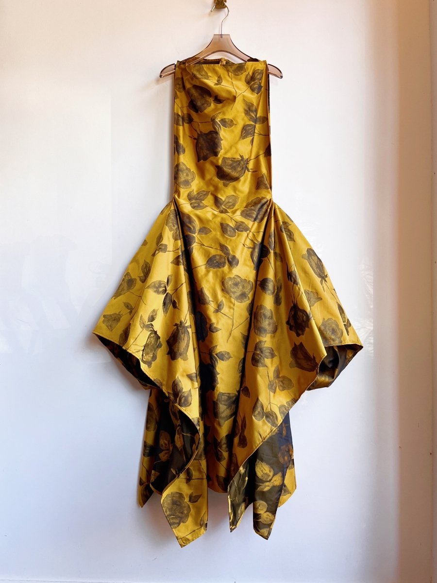 Zero - Waste Dress in Honey Gold and Black Rose Jacquard - Made X Hudson