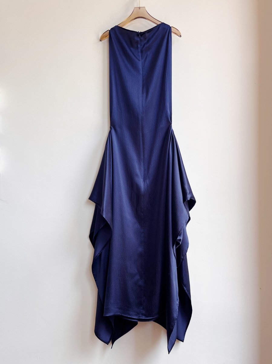 Zero - Waste Dress in Textured Navy Blue Silk Charmeuse - Made X Hudson