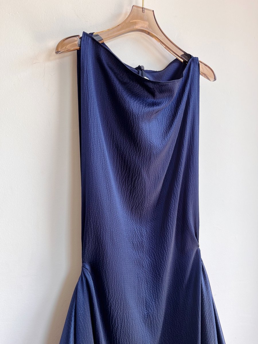 Zero - Waste Dress in Textured Navy Blue Silk Charmeuse - Made X Hudson