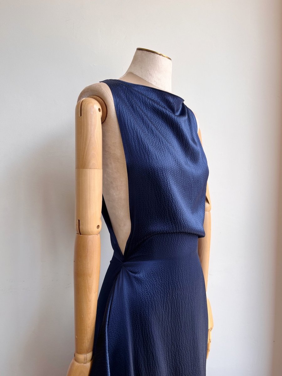 Zero - Waste Dress in Textured Navy Blue Silk Charmeuse - Made X Hudson
