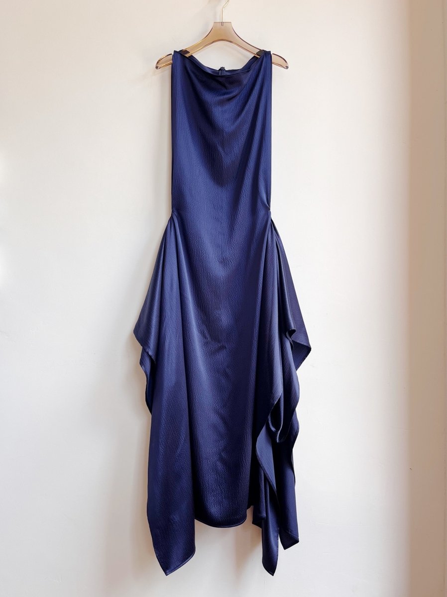 Zero - Waste Dress in Textured Navy Blue Silk Charmeuse - Made X Hudson