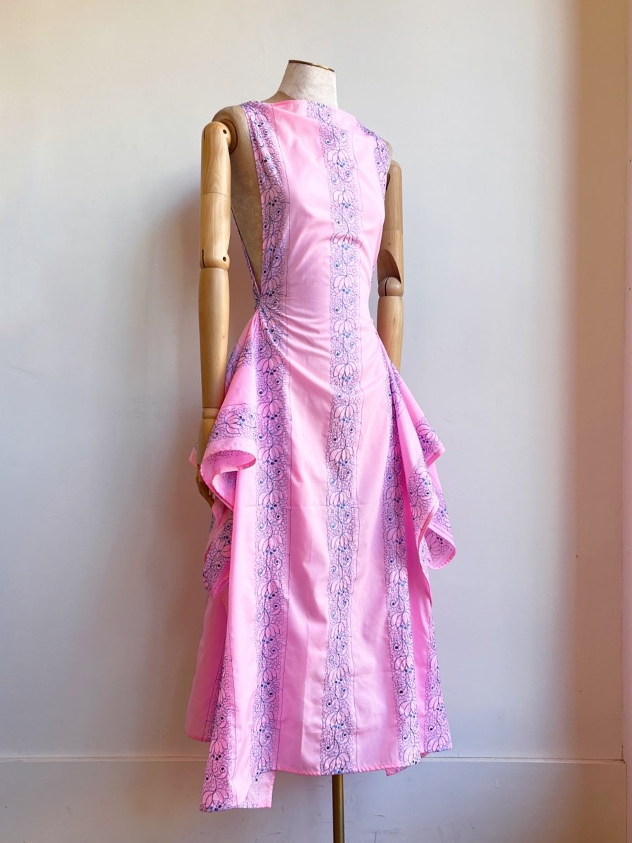 Zero - Waste Dress in Pink w/ Blue Embroidered Floral Motif - Made X Hudson