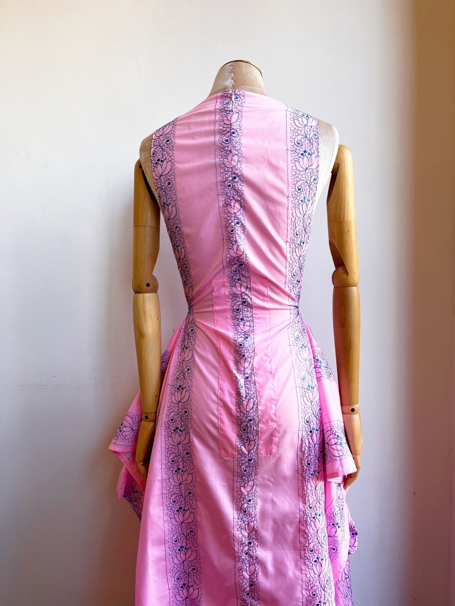 Zero - Waste Dress in Pink w/ Blue Embroidered Floral Motif - Made X Hudson