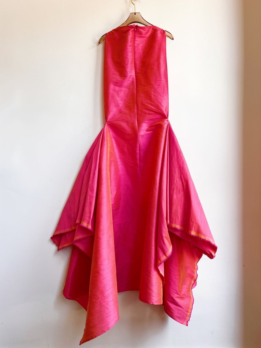 Zero - Waste Dress in Watermelon Pink Iridescent Dupioni - Made X Hudson